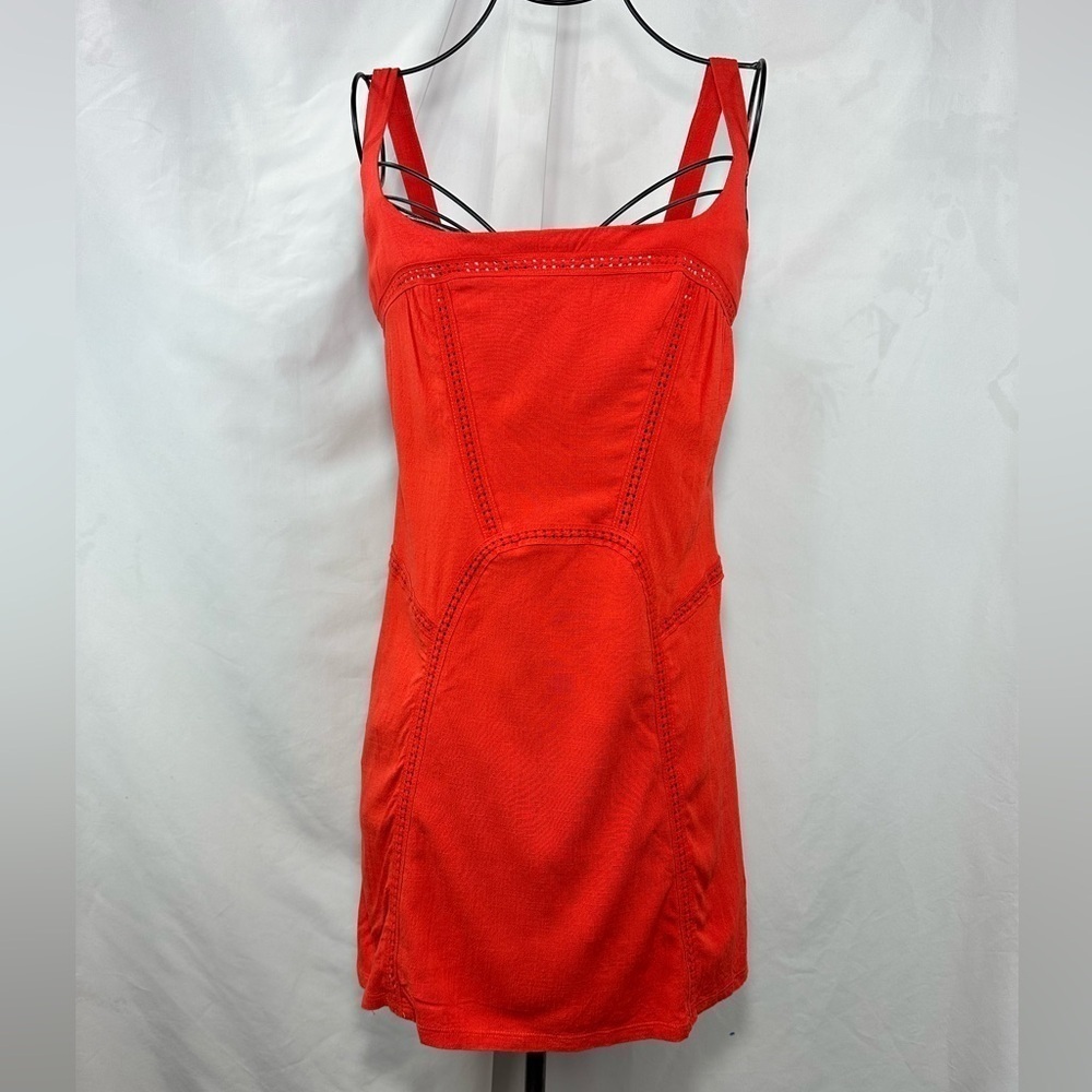 Free people red orange crochet detail mini dress size S